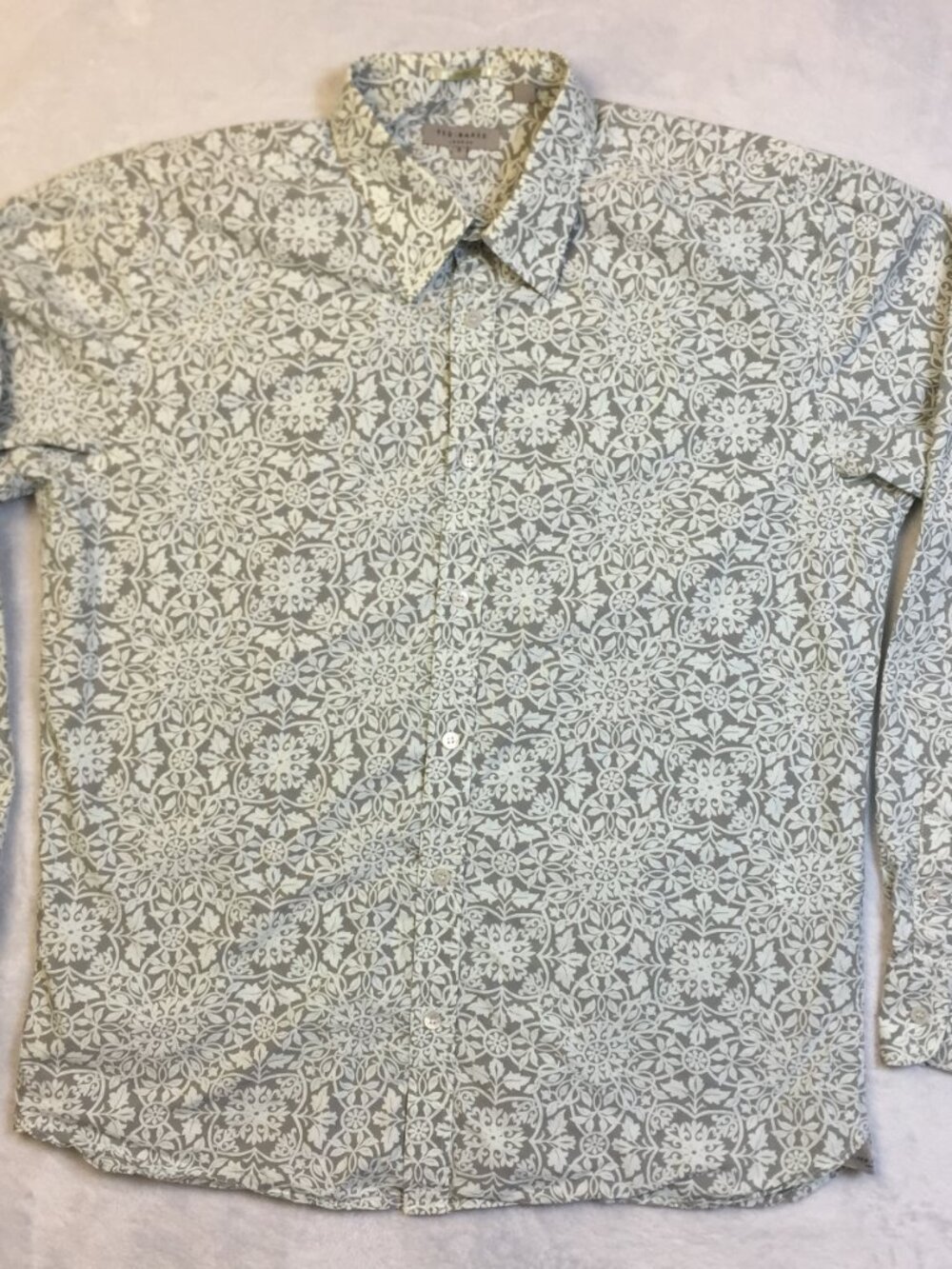 Ted Baker London Mens Dress Shirt Size 5/ XL Gray Floral Long Sleeve Button Up